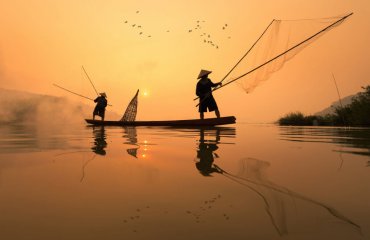 Fishermans is fishing in Mekong river in the morning at Nongkhai