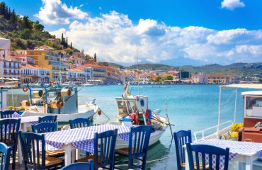 View of the picturesque coastal town of Gythio, Peloponnese, Gre